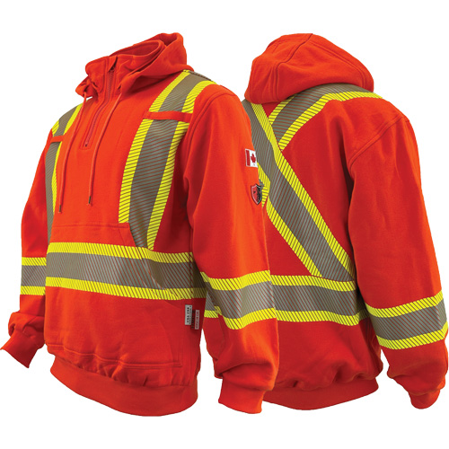 Chandail &agrave; capuchon ignifug&eacute;/r&eacute;sistant &agrave; l'arc &eacute;lectrique avec fermeture &agrave; glissi&egrave;re au quart Atlas Guardian, Hommes, Moyen, Orange haute visibilit&eacute;, 18 cal/cm² We Share Industrial Supply