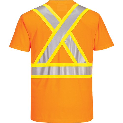 Contrast-Striped Safety T-Shirt, Polyester, Small, High Visibility Orange We Share Industrial Supply