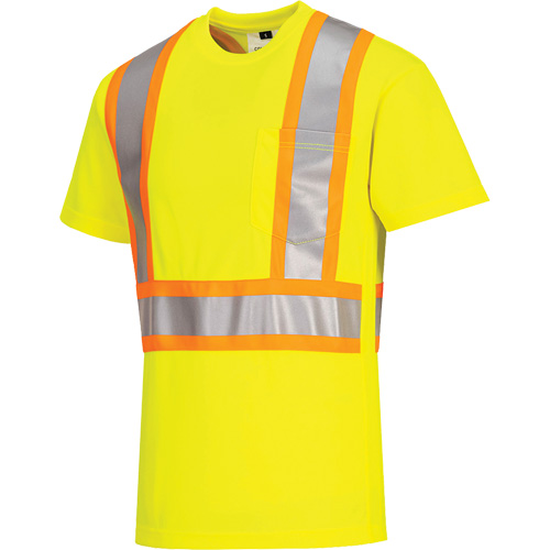 T-shirt de s&eacute;curit&eacute; &agrave; bandes contrastantes, Polyester, Petit, Jaune lime haute visibilit&eacute; We Share Industrial Supply
