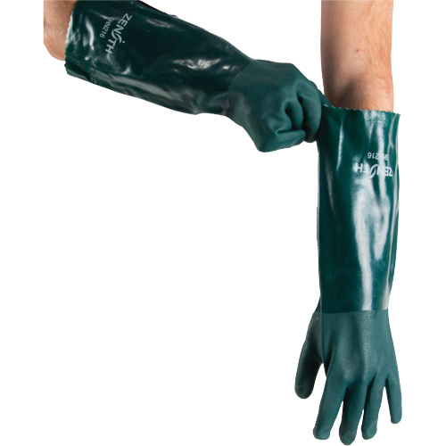 Gants verts &agrave; double enduit, 18" lo, PVC, Doublure en Jersey de coton, 70 mils We Share Industrial Supply