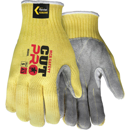 Gants de travail r&eacute;sistant &agrave; la coupe CutPro avec paume en cuir fendu, Taille Petit, Calibre 7, Enveloppe en Kevlar, ASTM ANSI niveau A3 We Share Industrial Supply