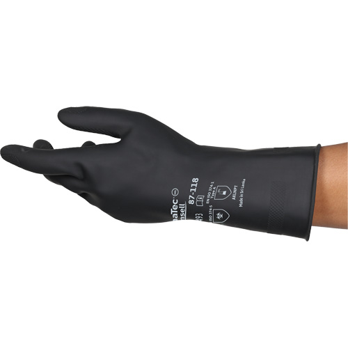 Gants r&eacute;sistants aux produits chimiques AlphaTec 87-118, Taille Petit/7, 12,6" lo, Latex de caoutchouc, Doublure en Coton, 31-mil We Share Industrial Supply