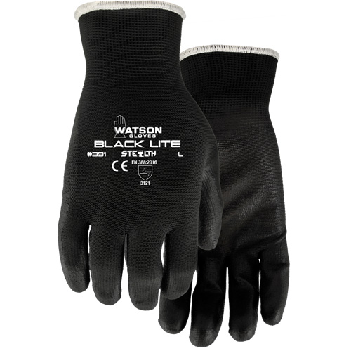 391 Stealth Black Lite Gloves, X-Small, Polyurethane Coating, Polyester Shell We Share Industrial Supply
