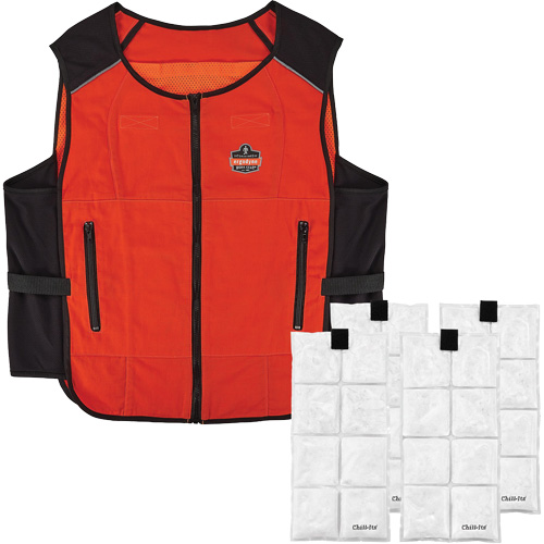 Chill-Its 6260 Lightweight Phase Change Cooling Vest with Rechargeable Packs, Small/Medium, Orange We Share Industrial Supply