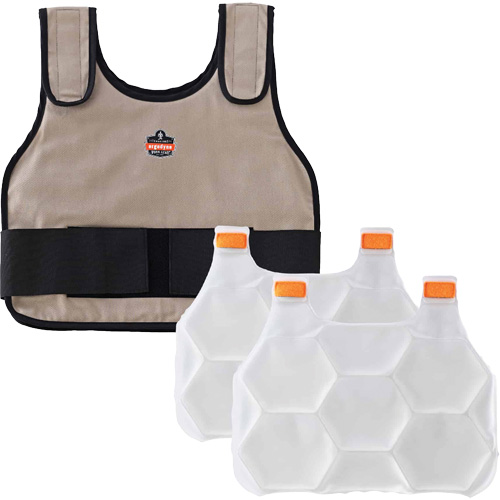 Chill-Its 6230 Standard Phase Change Cooling Vest with Rechargeable Packs, Small/Medium, Khaki We Share Industrial Supply