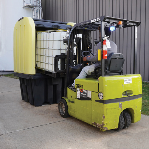 Yellow Roll Top Hardcover Spill Pallet, 65" L x 65" W x 101" H, 5000 lbs. Load Capacity We Share Industrial Supply