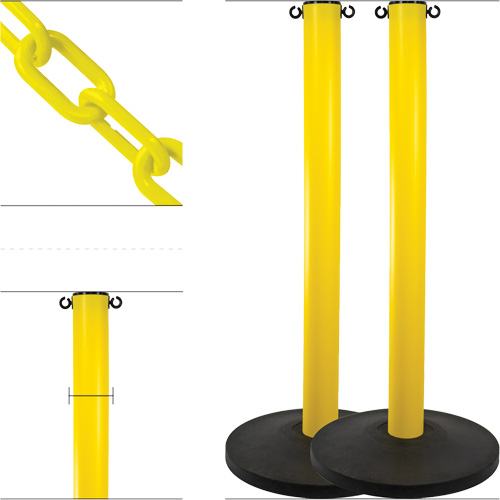 Ensemble de montants industriels avec chaîne en plastique, Hauteur de 37", Jaune We Share Industrial Supply