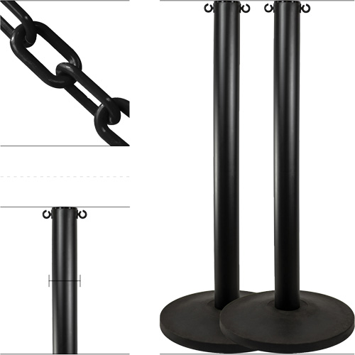 Ensemble de montants industriels avec chaîne en plastique, Hauteur de 37", Noir We Share Industrial Supply