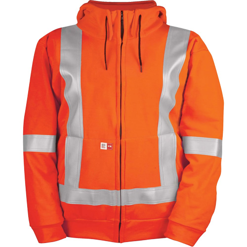 Chandail haute visibilit&eacute; &agrave; fermeture &eacute;clair sur le devant, r&eacute;sistant au vent, avec capuchon amovible, Hommes, 4T-Grand, Orange haute visibilit&eacute;, 27,7 cal/cm² We Share Industrial Supply