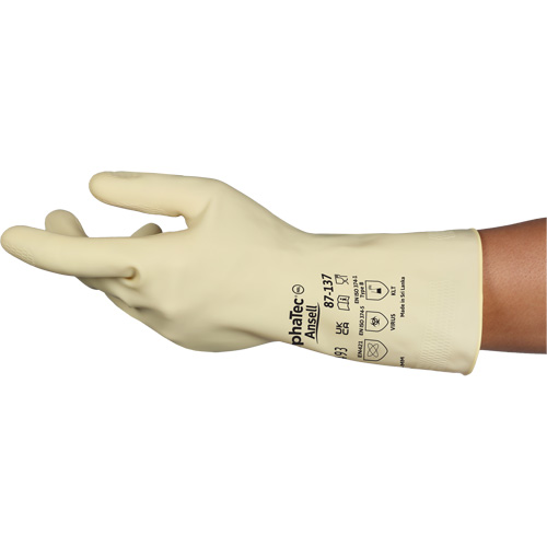 Gants naturels et l&eacute;gers AlphaTec 87-137, Taille 7, 11,8" lo, Latex de caoutchouc, 16 mils We Share Industrial Supply