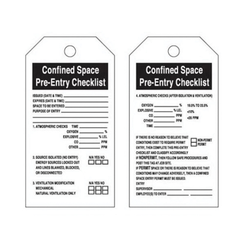 "Confined Space" Tags, Polyester, 3" W x 5-3/4" H, English We Share Industrial Supply