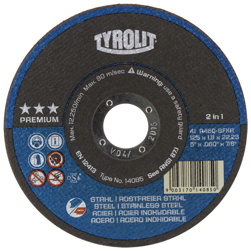 Meules &agrave; tronçonner 2-en-1 Thincut de premi&egrave;re qualit&eacute;, 4-1/2" x 1/16", Arbre de 7/8", Type 1, Oxyde d'aluminium, 13 300 Tr/min We Share Industrial Supply