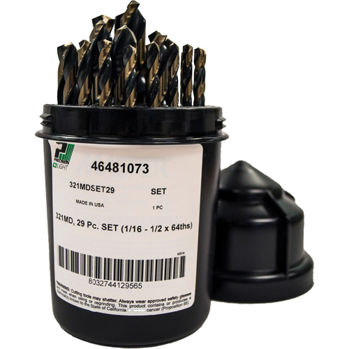 Mechanics Length Jobber Drill 135° - 1/16" to 1/2" by 1/64", 29 Pieces, High Speed Steel We Share Industrial Supply