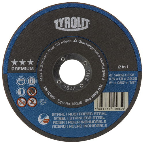 Cutting Disc, 5" x 1/16", 7/8" Arbor, Type 27, Aluminum Oxide, 12250 RPM We Share Industrial Supply