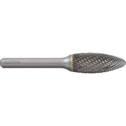ALLSTEEL Flame Shape Carbide Burr, SH-5, 1/2" Dia., 1/4" Shank, 1-1/4" Depth of Cut We Share Industrial Supply