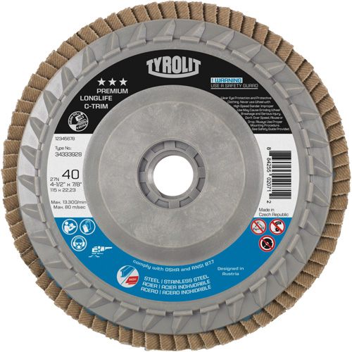Disque &agrave; lamelles Long Life C-Trim, 4-1/2" x 5/8"-11, Type 27, Grain 40, Alumine de zirconium We Share Industrial Supply