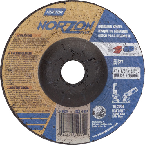 Meule NorZon Plus SGZ, 4" x 1/8", Arbre 5/8", C&eacute;ramique d'alumine, Type 27 We Share Industrial Supply