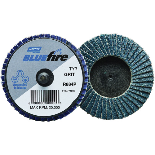 Mini-disque &agrave; lamelles R884P BlueFire, 3" x Type 27, Grain P40, Alumine de zirconium We Share Industrial Supply