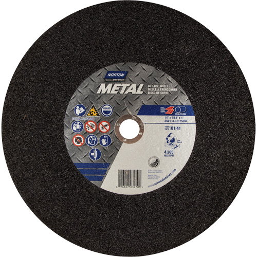 Metal A Chop Saw Cut-Off Wheel, 14" x 3/32", 1" Arbor, Type 01/41, Aluminum Oxide, 4365 RPM We Share Industrial Supply