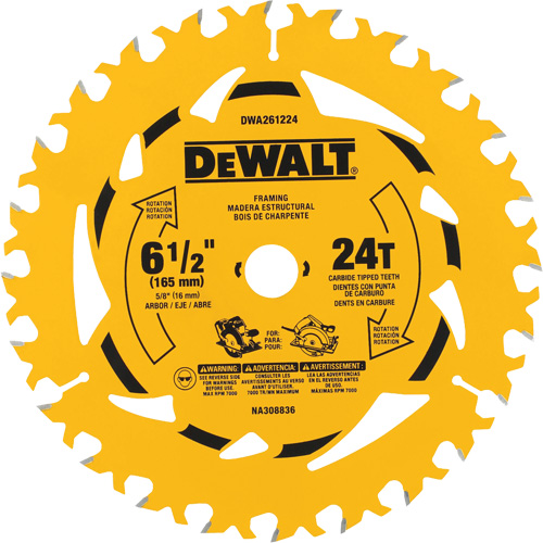 Carbide-Tipped Framing Circular Saw Blade, 6-1/2", 24 Teeth, Wood Use We Share Industrial Supply