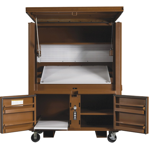 Coffre de chantier et surface de travail sur le terrain, 33" la x 63" p x 80" h, Acier, Rouge We Share Industrial Supply