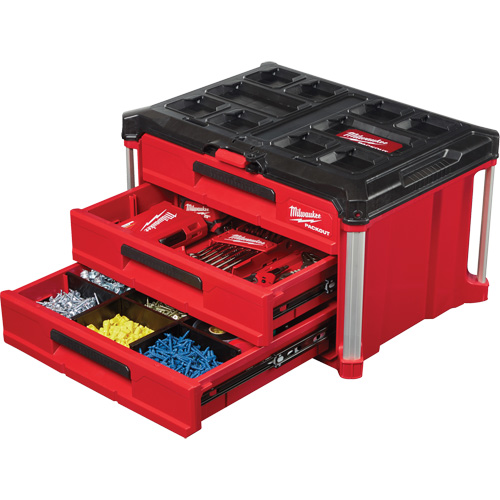 Boîte &agrave; outils avec 3 tiroirs Packout, 16-1/3" x 14-1/3" x 22-1/5", Noir/Rouge We Share Industrial Supply