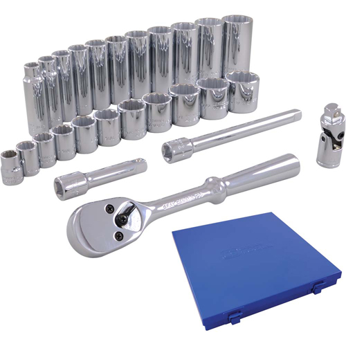 Metric Socket & Attachments Set, 26 Pcs, 3/8" Drive Size, Deep We Share Industrial Supply