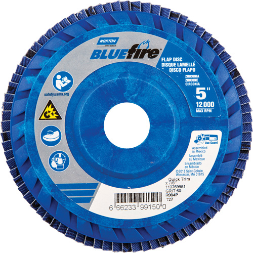 Disque &agrave; lamelles &agrave; grain grossier BlueFire, 5" x 7/8", Type 27, Grain 60, Alumine de zirconium We Share Industrial Supply