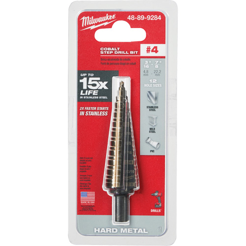 Step Drill Bit, 3/16"/#4 - 7/8"/#4 , 1/32" Increments, High Speed Cobalt We Share Industrial Supply