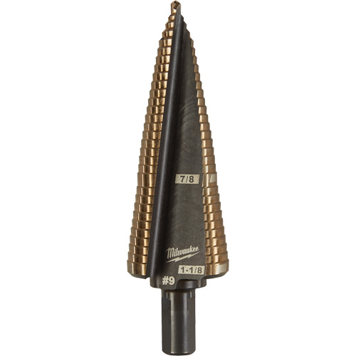 Step Drill Bit, 7/8"/#9 - 1-1/8"/#9 , 1/32" Increments, High Speed Cobalt We Share Industrial Supply