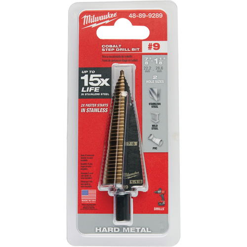 Step Drill Bit, 7/8"/#9 - 1-1/8"/#9 , 1/32" Increments, High Speed Cobalt We Share Industrial Supply