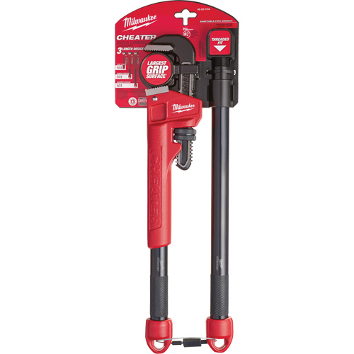 Cheater Adaptable Pipe Wrench, 2-1/2" Jaw Capacity, 18"/24"/10" Long, Powder Coated Finish, Ergonomic Handle We Share Industrial Supply