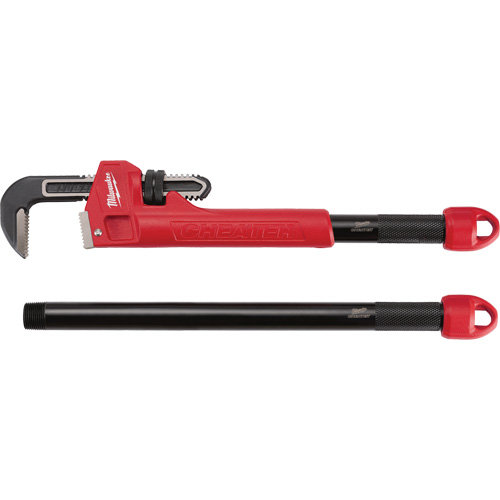 Cheater Adaptable Pipe Wrench, 2-1/2" Jaw Capacity, 18"/24"/10" Long, Powder Coated Finish, Ergonomic Handle We Share Industrial Supply