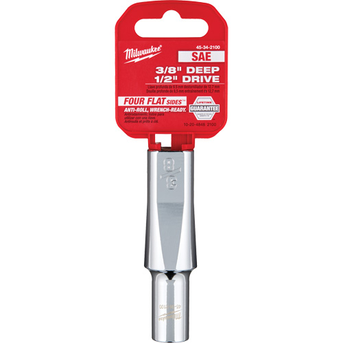SAE Socket with Four Flat Sides, 3/8", 1/2" Drive, 6 Points, Deep We Share Industrial Supply