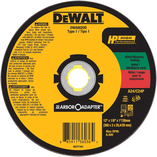 High Performance Cutting Wheel for Circular Saws, 12" x 1/8" Arbor, Aluminum Oxide We Share Industrial Supply