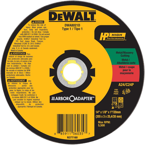 High Performance Cutting Wheel for Circular Saws, 14" x 1/8" Arbor, Aluminum Oxide We Share Industrial Supply