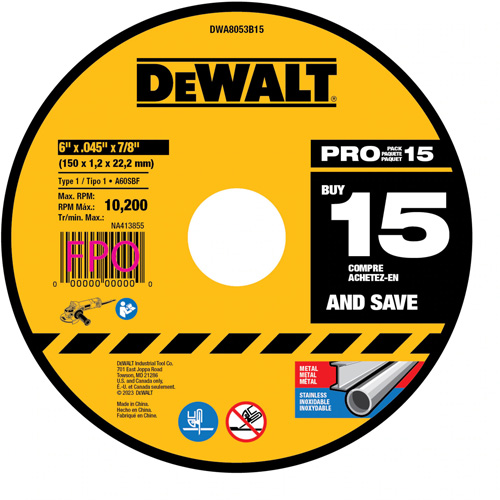 Metal Cutting Wheel, 6" x 0.045", 7/8" Arbor, Type 1, Aluminum Oxide We Share Industrial Supply