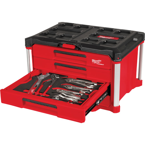 Ensemble de 64 outils &agrave; main avec boîte &agrave; outils PACKOUT &agrave; 4 tiroirs, 16-3/10" x 22-1/5" x 14-3/10", Noir/Rouge We Share Industrial Supply