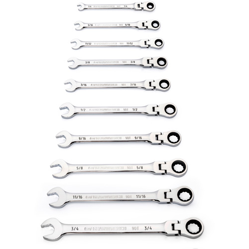 90-Tooth 12 Point SAE Wrench Set, Flex Head/Ratcheting Combination, 10 Pieces, Imperial We Share Industrial Supply
