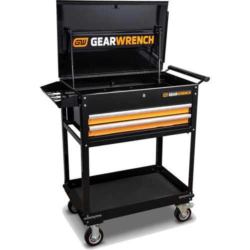 Chariot utilitaire, 2 tiroirs, 32-1/2" la x 42" h, Noir/Orange We Share Industrial Supply