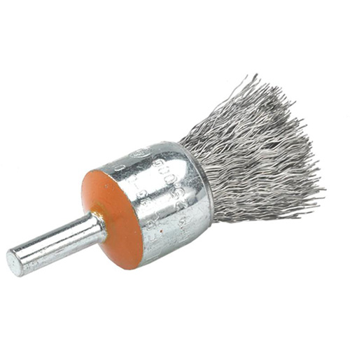 Mounted End Brush with Crimped Wires, 3/4", 0.014" Fill, 1/4" Shank We Share Industrial Supply