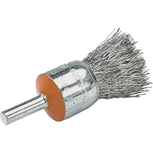 Mounted End Brush with Crimped Wires, 1/2", 0.02" Fill, 1/4" Shank We Share Industrial Supply