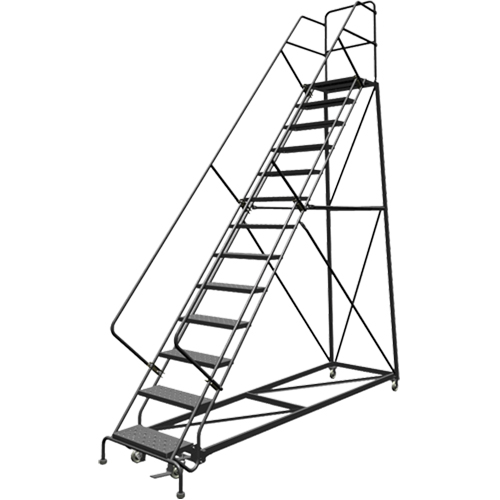 Safety Slope Rolling Ladder, 13 Steps, Perforated, 50° Incline, 130" High We Share Industrial Supply
