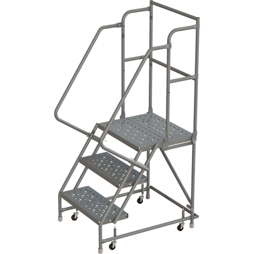 Escabeaux roulants &agrave; dessus profond, 3 marches, Largeur de la marche 16", Hauteur de la plateforme 30", Acier We Share Industrial Supply