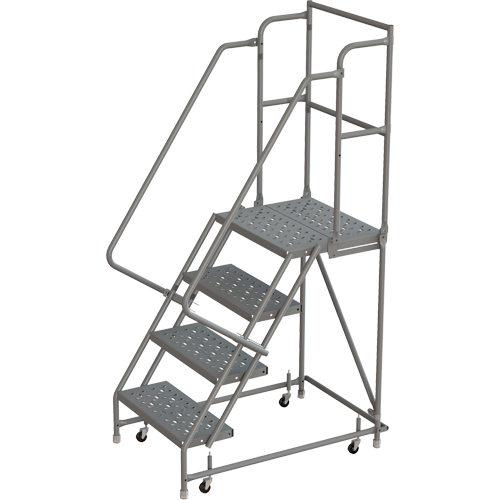 Escabeaux roulants &agrave; dessus profond, 4 marches, Largeur de la marche 24", Hauteur de la plateforme 40", Acier We Share Industrial Supply