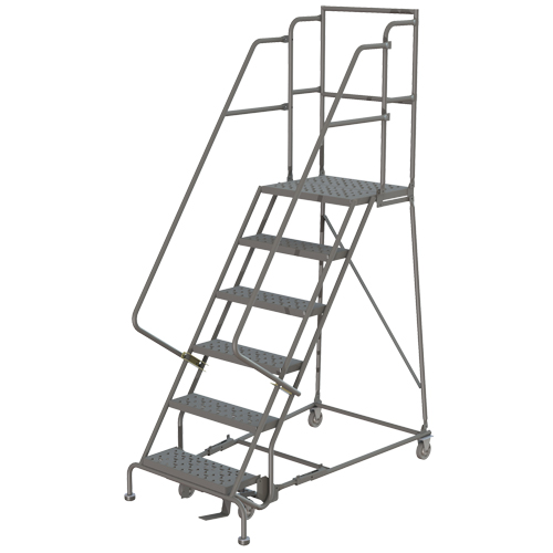 Escabeaux roulants &agrave; dessus profond, 7 marches, Largeur de la marche 16", Hauteur de la plateforme 70", Acier We Share Industrial Supply
