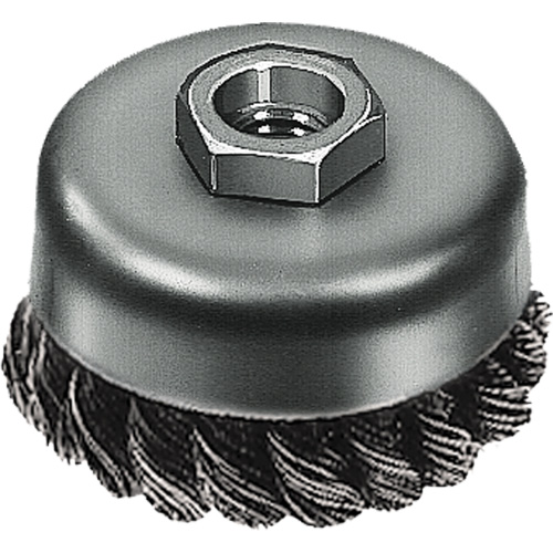 Brosse boisseau &agrave; fil nou&eacute;, 3" dia. x 5/8"-11 arbre We Share Industrial Supply