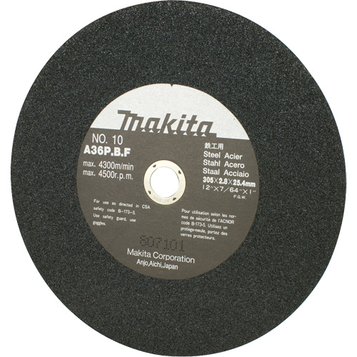 Meule abrasive pour scies &agrave; tronçonner et meuleuses dangle, 12" x 7/64", Arbre de 1", 4500 Tr/min We Share Industrial Supply