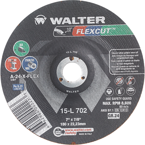 Flexcut Depressed Centre Grinding Wheels, 7", 24 Grit, Aluminum Oxide, 7/8", 8600 RPM, Type 29 We Share Industrial Supply