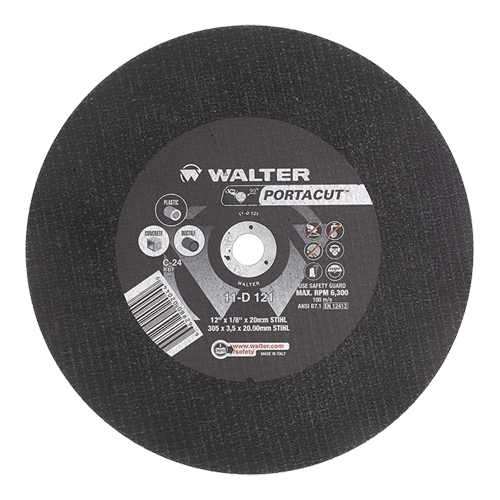 Meule &agrave; tronçonner rapide en acier inoxydable Portacut, 12" x 1/8", Arbre de 7/8", Type 1, Carbure de silicium, 6300 Tr/min We Share Industrial Supply